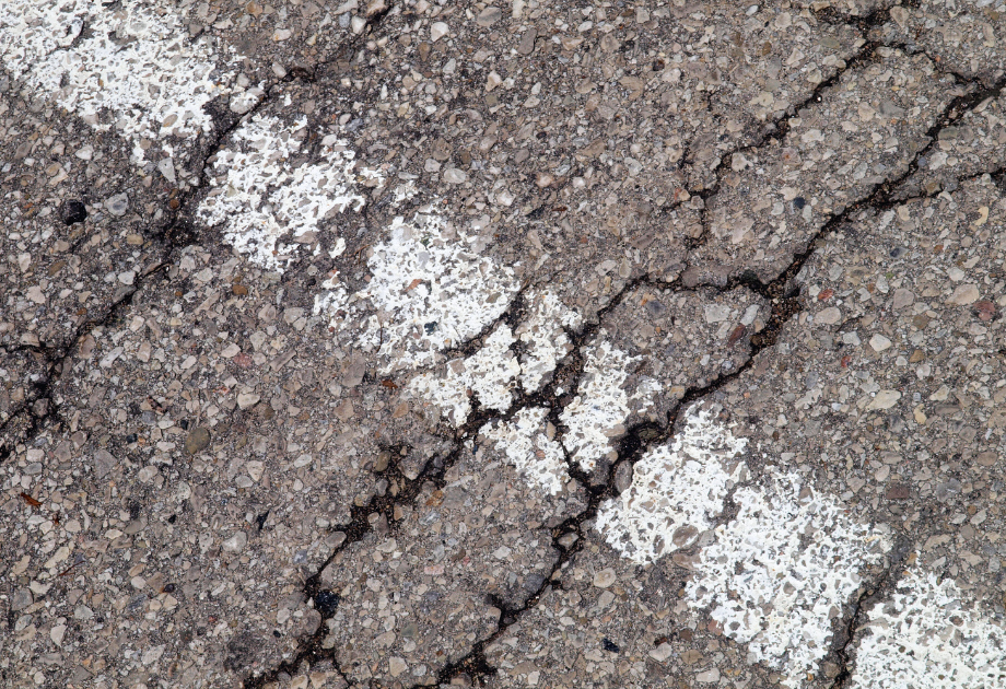 Cracked parking lot pavement